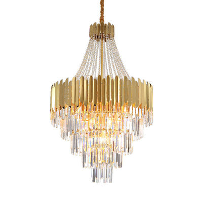 E12 Rustproof Modern Crystal Lobby Chandelier Brushed Gold Dining Room Chandelier ISO9001