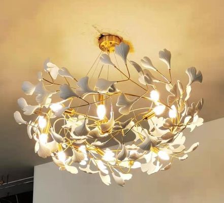 Creative Ceramic Ginkgo Leaf Chandelier Ceiling Light Adjusted Hanging Wire
