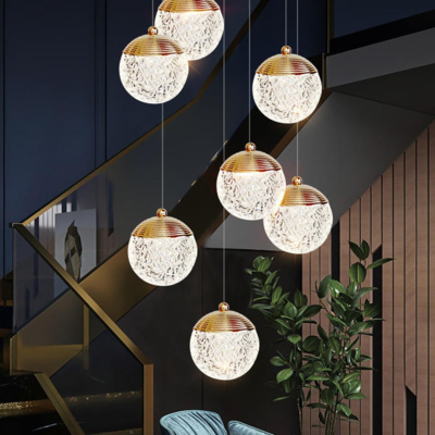 Gold Dimmable Acrylic Pendant Light Cristal Hanging Lighting Fixtures Modern Restaurant Chandelier