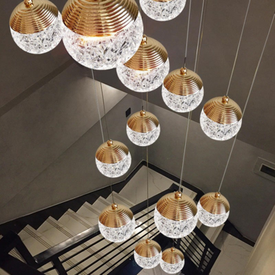 Gold Dimmable Acrylic Pendant Light Cristal Hanging Lighting Fixtures Modern Restaurant Chandelier