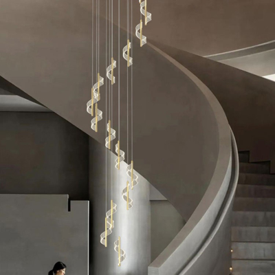 Modern Staircase Giant Spiral Chandeliers Hotel Rotating Chandelier Duplex Loft Stairs Led Pendant Light