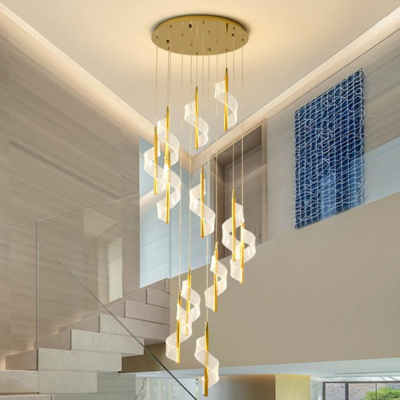 Modern Staircase Giant Spiral Chandeliers Hotel Rotating Chandelier Duplex Loft Stairs Led Pendant Light