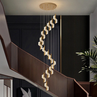 Modern Staircase Giant Spiral Chandeliers Hotel Rotating Chandelier Duplex Loft Stairs Led Pendant Light