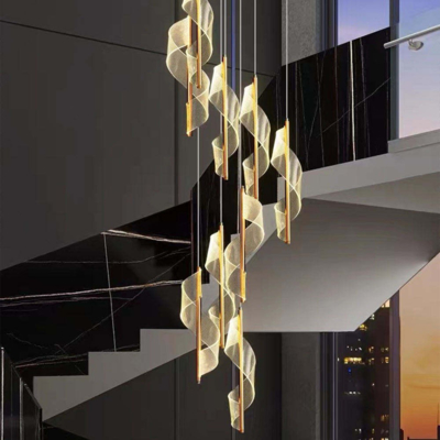 Modern Staircase Giant Spiral Chandeliers Hotel Rotating Chandelier Duplex Loft Stairs Led Pendant Light