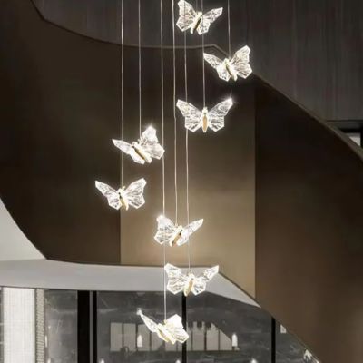 Modern Simple Acrylic Transparent Butterfly Pendant Lamp Minimalist Multihead Hanging Design for Bedroom Bedside for Room