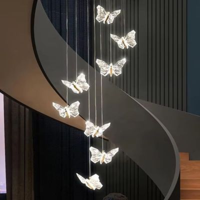 Modern Simple Acrylic Transparent Butterfly Pendant Lamp Minimalist Multihead Hanging Design for Bedroom Bedside for Room