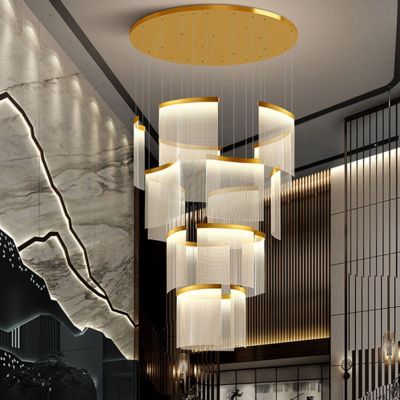 European Round Gold Double Height Chandelier Hanging Light Nordic Led Pendant Lamp Indoor Home Modern Luxury Crystal Chandelier