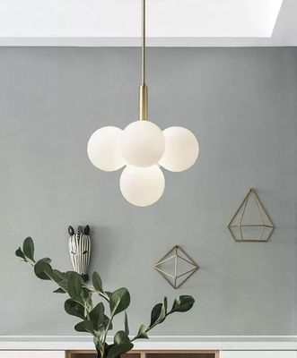 Spanish Luxury Nordic Alabaster Dining Room Pendant Light Modern Minimalist Room Restaurant Marble Ball Copper Chandelier