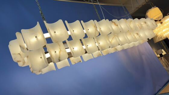 Modern Designer All-Copper Marble Luxury Minimalist Chandelier for Dining Living Room Tea Duplex Staircase Home Long Line Middle