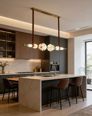 Nordic Light Luxury Designer Long Brass Alabaster Chandelier Restaurant Island Bar Tea Room Study Creative Lamp