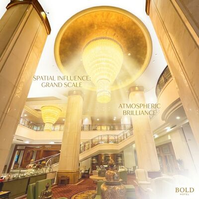 Exclusive Club Gold Crystal Chandelier Custom Large Spanish Marble Column Luxury Interior Lighting