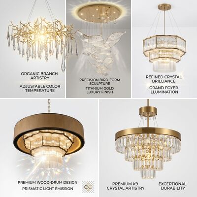 Luxury Pendant Light Custom Made Golden Metal Body Adjustable Color Temperature 3000-6500K For Hotel Suite