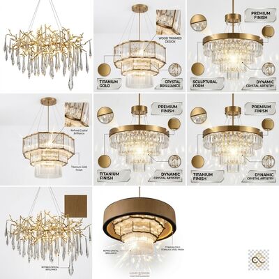 Crystal Custom Pendant Light Golden Metal Body Adjustable Color Temperature 3000-6500K For Bedroom