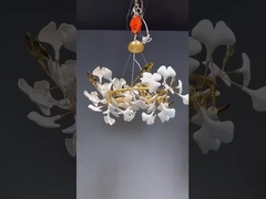 La luz de techo de cerámica creativa de la lámpara de la hoja del Ginkgo ajustó el alambre colgante