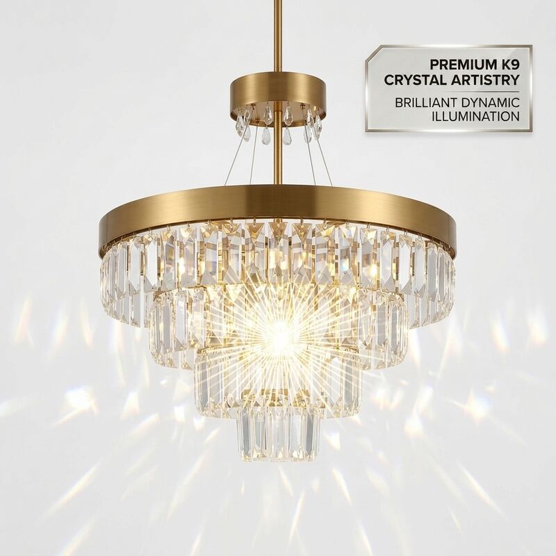Crystal Pendant Light Custom Made Golden Metal Body Adjustable Color Temperature 3000-6500K Anti Rust For Home
