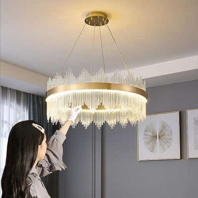 3000K al oro de cobre amarillo de lujo moderno Crystal Chandelier Double Rimmed de las luces de techo 6500K