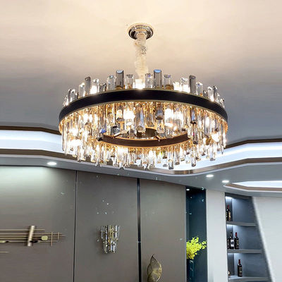 E14 lujo modernos candelabros de cristal resistente al óxido Decoración de cuero negro colgante luz