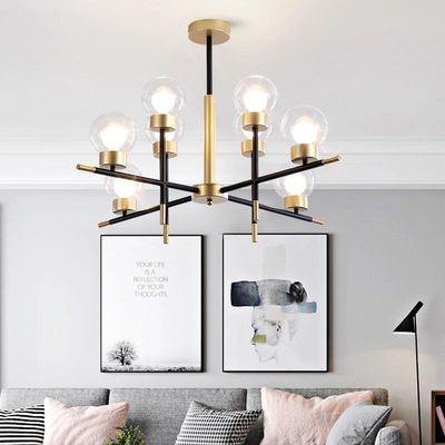 Esfera de vidrio nórdica luz de colgante moderna E27 rama de hierro forjado luces de candelabros decorativas ODM