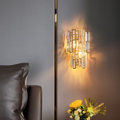 AC220V Crystal Wall Lights Clear Tiered moderno de acero inoxidable Crystal Wall Sconce