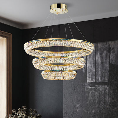 3000K a 6500K Tres anillos de cristal Lustrero comercial LED Fuente K9 Cristal