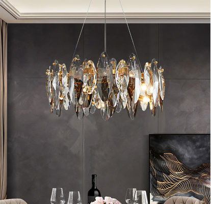 luz ISO9001 240V de Crystal Chandelier Smoked Crystal Ceiling del hierro del alambre de los 80cm Adjustbale