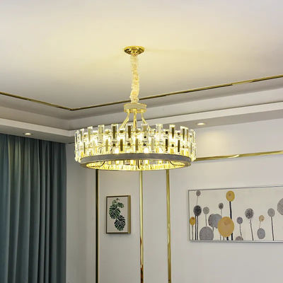 Placa de techo espesada electrochapada E14 moderna redonda de Grey Crystal Chandelier del humo del LED