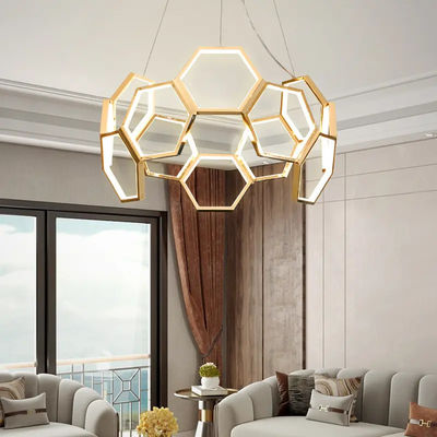 Hexágono LED acrílico candelabro comercial modernas lámparas decorativas originalidad fuerte capacidad de carga