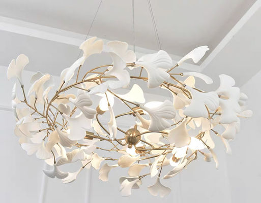 La luz de techo de cerámica creativa de la lámpara de la hoja del Ginkgo ajustó el alambre colgante
