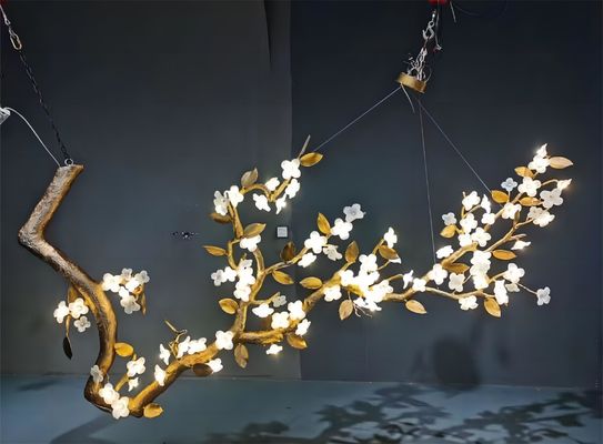 Todo de cobre luz lujosa lámpara de flores para el vestíbulo del hotel decorativo