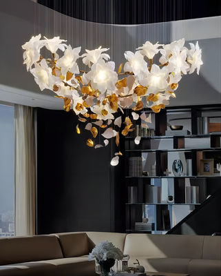 Cobre + Imitación de Jade Flores Luz Hotel de lujo Loft Villa Escalera de cristal Lustrero