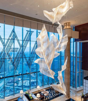 Luces de colgante de hojas hechas a medida Gran pasillo Lustrero Iluminación de decoración de vidrio moderno