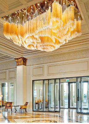 Lujo dorado transparente rectangular cristal extra grandes candelabros hechos a pedido