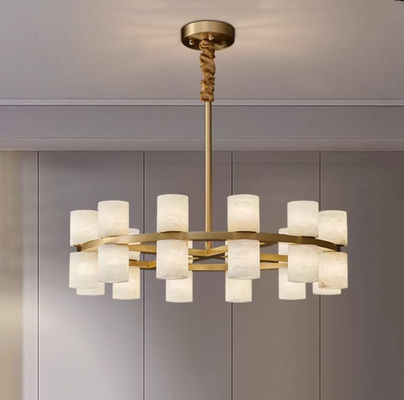 Decoración de moda española de alta calidad lámpara de mármol sala de estar europea techo alto clásico piedra de cuarzo redonda candela