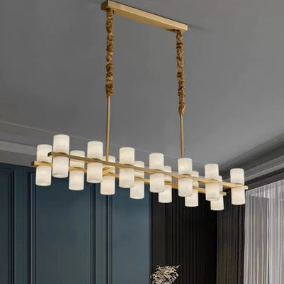 Bar de comedor personalizado Techo rectángulo lujoso Alabastro Decorativo Lustrero Oro Lámpara colgante de latón