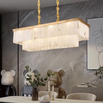 Decoración del hogar moderno Lustrero de latón Alabastro Sombra de mármol Hotel Restaurante Sala de pendiente Iluminación de lámparas luces de lujo
