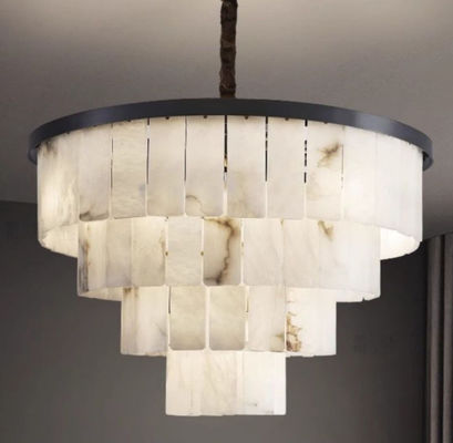 Escandinavo español Alabastro Salón Decorativo Candelario de cobre redondo Led lámparas de techo de mármol Diseño moderno Para el dormitorio