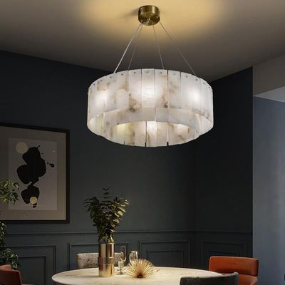 Todo de cobre luz lujo mármol natural creativo nuevo modelo chino sala de estar comedor lámpara circular