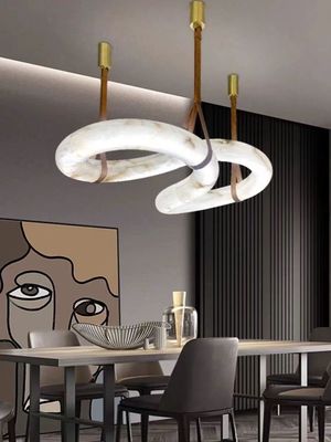 Diseño moderno de figuras de forma ocho Sala de estar Isla de cocina Alabastro natural español Lámparas colgantes de candelabros