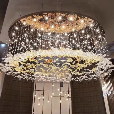 Decoración profesional de interiores lámpara de cristal de cuerda de lujo moderno decoración de bodas luz de techo