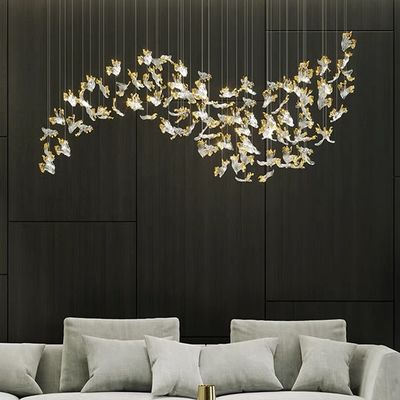 Decoración de interiores Lustrero Hotel Villa Escalera de vidrio Luz de colgante LED