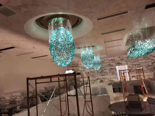 Hotel Crystal Chandelier Bar Salón de estar Gran ingeniería Luz verde transparente de piedra de vidrio lámpara de cristal lámpara personalizada