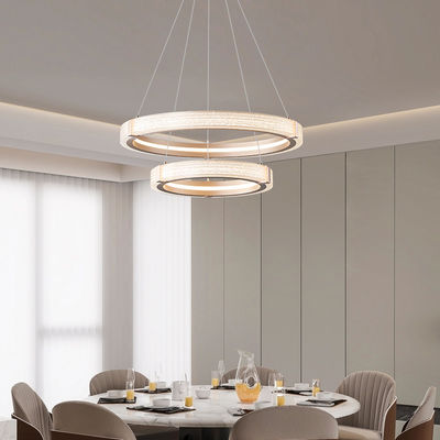 Candela de cristal nórdica moderna Candela de doble anillo colgante creativa Candela oscurecible 3CCT LED Arena hierro acrílico Decoración de habitaciones grandes