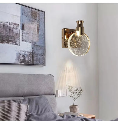 Lámpara de cristal de cromo de burbuja de LED moderna decorada con cristal redondo Lámpara de la cama