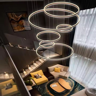 Hotel Villa Escaleras Techo alto colgante Negro Café Oro Redondo Anillo Anillo Led Lustrero Colgante Luz