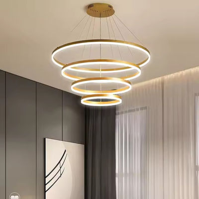 Lámpara de colgante LED moderna Sala de comedor Lámpara de colgante redonda 4 anillos Anodizante ajustable Lámpara colgante de lámpara