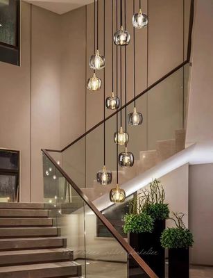 Chocolate Escalera de cobre colgante lámpara final Villa Salón de estar Luz con cristal de lujo y función giratoria