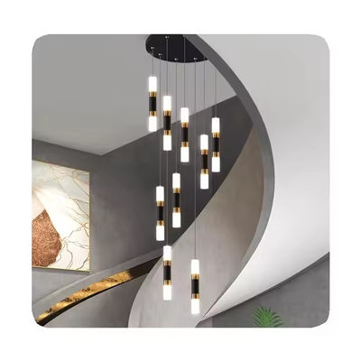 Escalera de sala de estar de interior, candelabros modernos de techo alto con luces LED de acrílico de aluminio atenuables