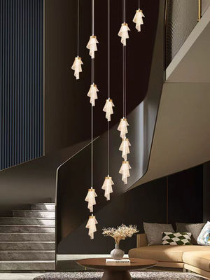 Sala de estar moderna Villa acrílico giratorio luz de escalera Led Art de flores lámpara de araña acrílica de lujo oro de hotel de lujo luz decorativa escalera
