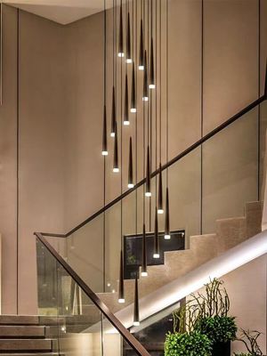 Escalera lámpara de luz rotativa con forma cónica negro LED loft apartamento lámpara de luz tubo lámpara de luz larga