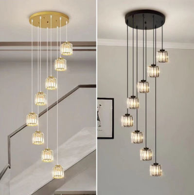 Villa Hollow Iron Chandelier Oro/Negro Moderno Minimalista Cristal Escalera Luz Con Diseño Rotativo